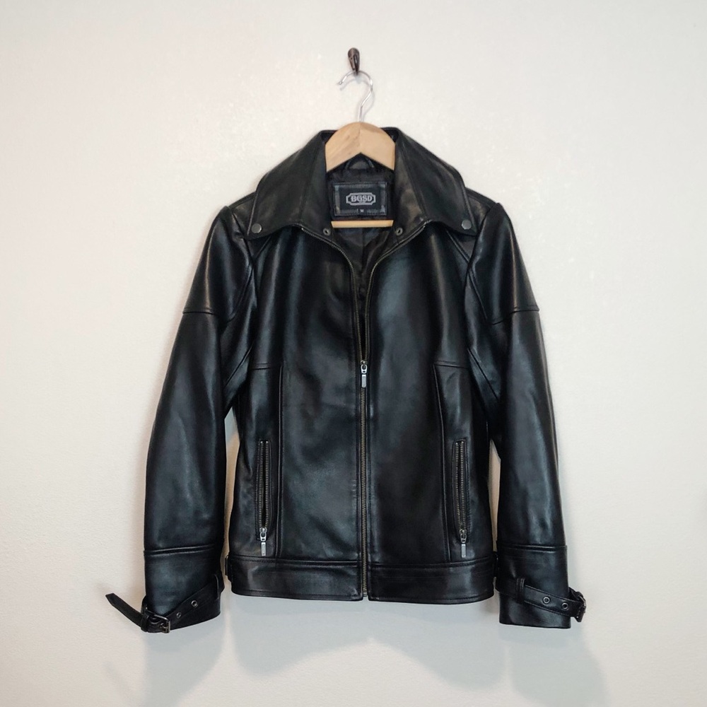 BGSD Genuine Lamb Leather Moto Jacket Black Size Medium